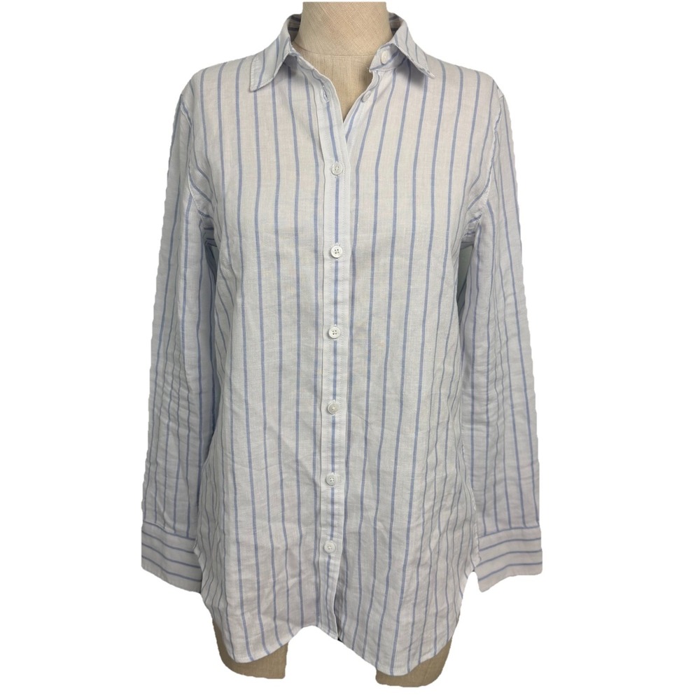 Faherty Blue‎ White Stripe Linen Blend Button Down Shirt XS Coastal Workwear